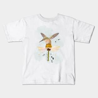 Sketchy Doodle Hummingbird on Flower Kids T-Shirt